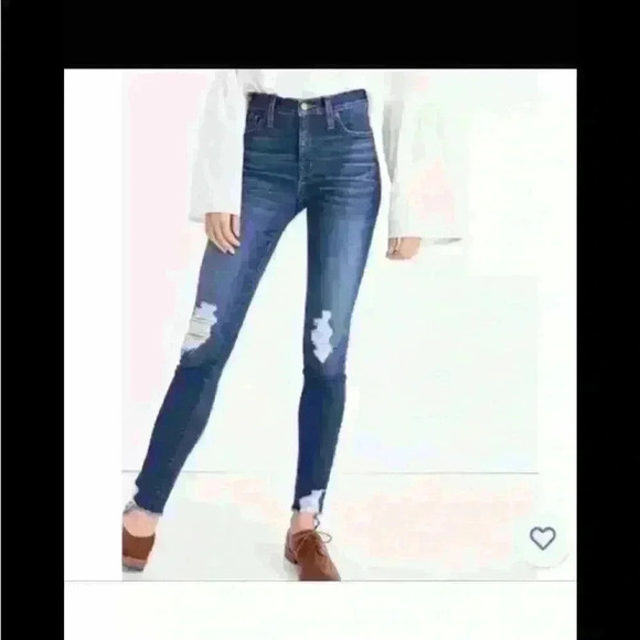 Madewell 9" High-Rise Skinny Jeans Destructed Edition Ripped Medium Wash Size 27 - Picture 3 of 5